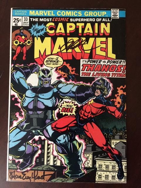 CAPTAIN MARVEL #33 VF+ SIGNED STARLIN & ENGLEHART!  ULTIMATE THANOS COLLECTION!