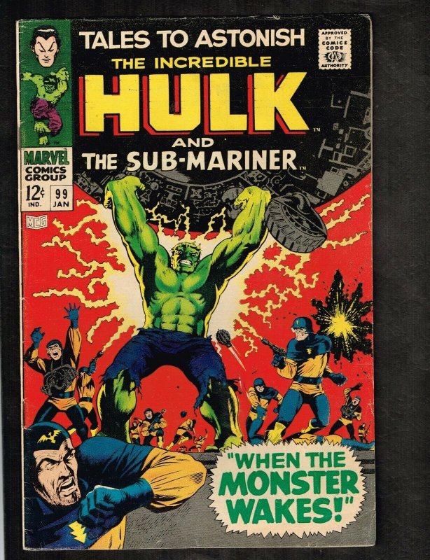 Tales to Astonish #99 ~ Hulk & Sub-Mariner/ Smash Cover ~ 1968 (5.5) WH 