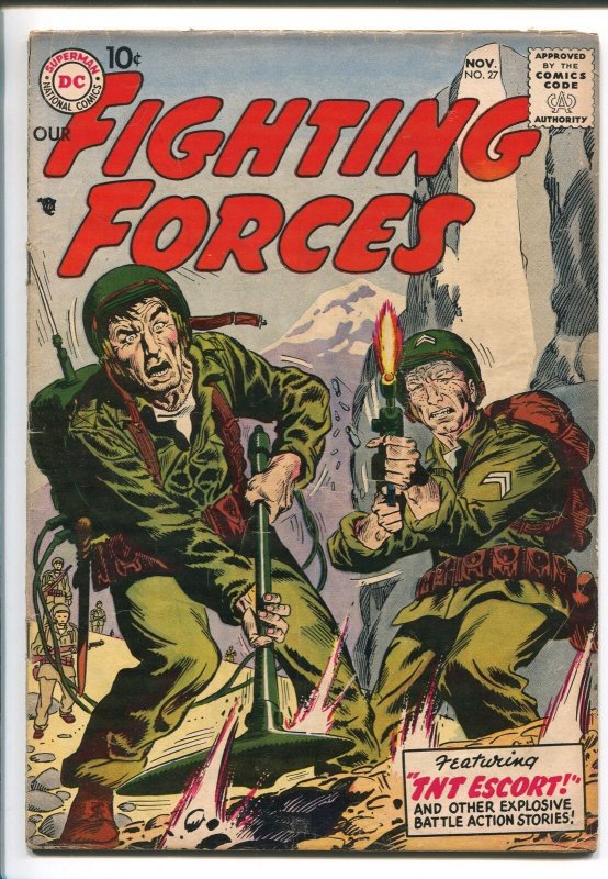 OUR FIGHTING FORCES #27-1957-DC-SILVER AGE-WWII-JOE KUBERT-fn