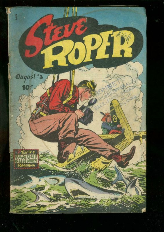 STEVE ROPER #3 1948-SHARK & PARACHUTE COVER-BILL WOGGON VG-