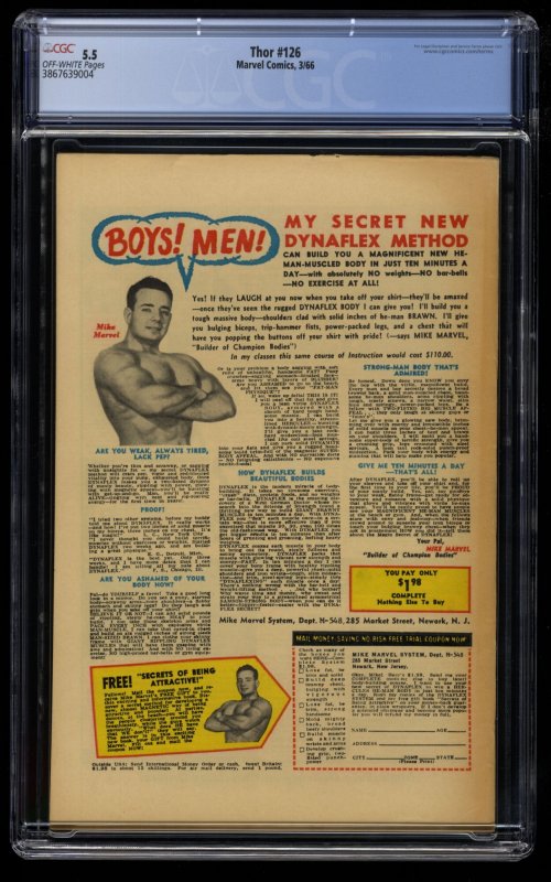 Thor #126 CGC FN- 5.5 Off White 1st issue Hercules Cover!