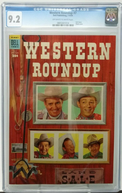 WESTERN ROUNDUP #7 ~ 1954 Dell ~ CGC 9.2 NM- ~ Dell Giant Photo Cover