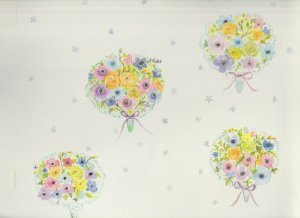 4 FLOWER BOUQUETS Pink Purple Blue Yellow 12x9 #nn Greeting Card Original Art