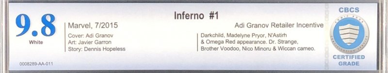 Inferno #1 (2015) Adi Granov 1:25 Retailer Incentive Variant Edition CBCS 9.8