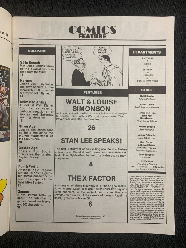 1985 COMICS FEATURE Magazine #38 FVF 7.0 X-Factor Preview / Hulk History