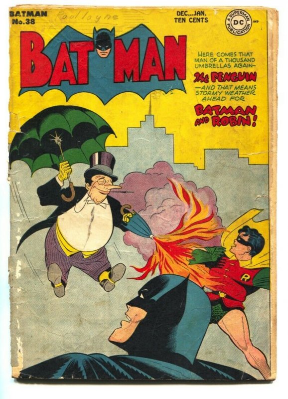 Batman #38-Penguin cover-1947-DC Golden-Age-incomplete