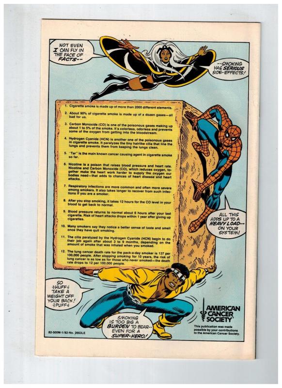Spider-Man Storm And Power Man Battle Smokescreen 1982 Cancer Marvel Comic S74