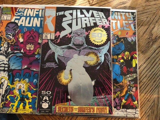 INFINITY GAUNTLET SET 1-6 VF+/NM- THANOS WAR + Silver Surfer 50 VF MOVIE Tie-In