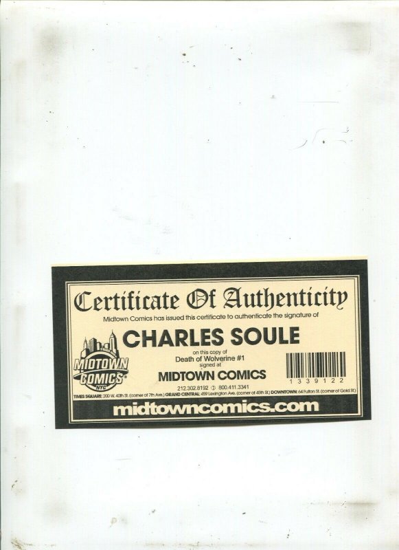 DEATH OF WOLVERINE #1 (9.2) CHARLES SOULE W/ COA!! 2014