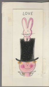 VALENTINE Cartoon Magician Boy with Rabbit 4x9 Greeting Card Art #3851