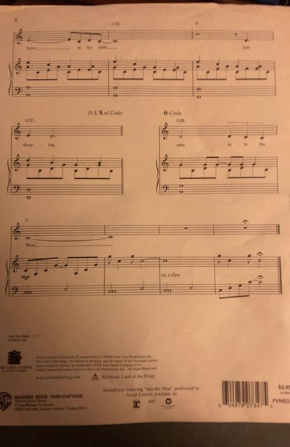 Into the West, Lord of the rings 2003 sheet music