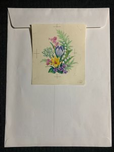 FOR YOU Pink Yellow Purple and Green Flowers 5x5.25 Greeting Card Art C1637