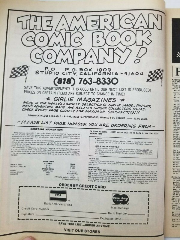 American Comic Book Company Glamour Price List '70s Catalog Very Fine High Grade