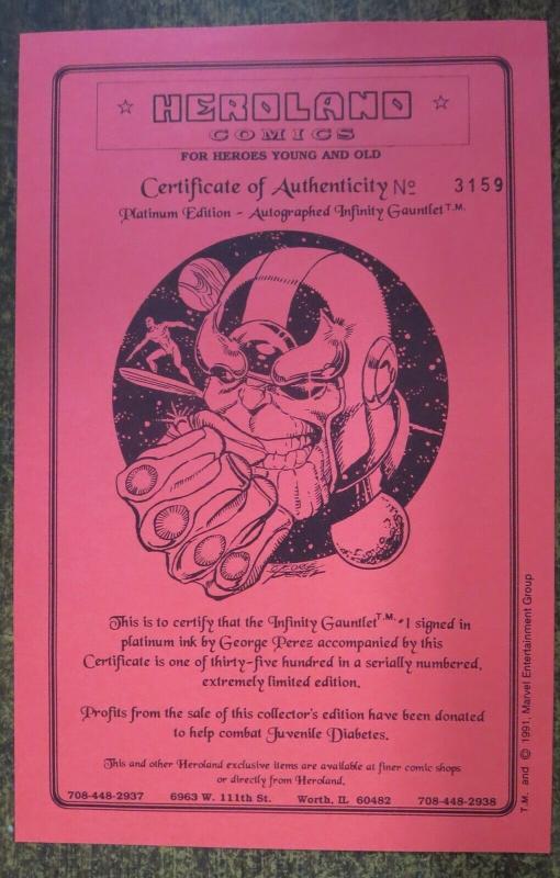 INFINITY GAUNTLET #1-6 COMPLETE! VF-NM, #1 signed George Perez! w/CoA 1991