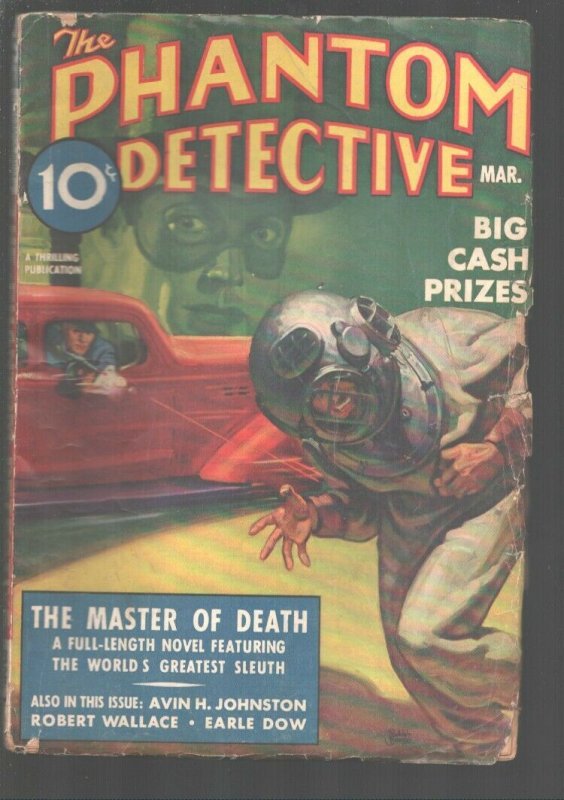 Phantom Detective 3/1938-Belarski cover shows man use Tommy Gun to shoot man ... 