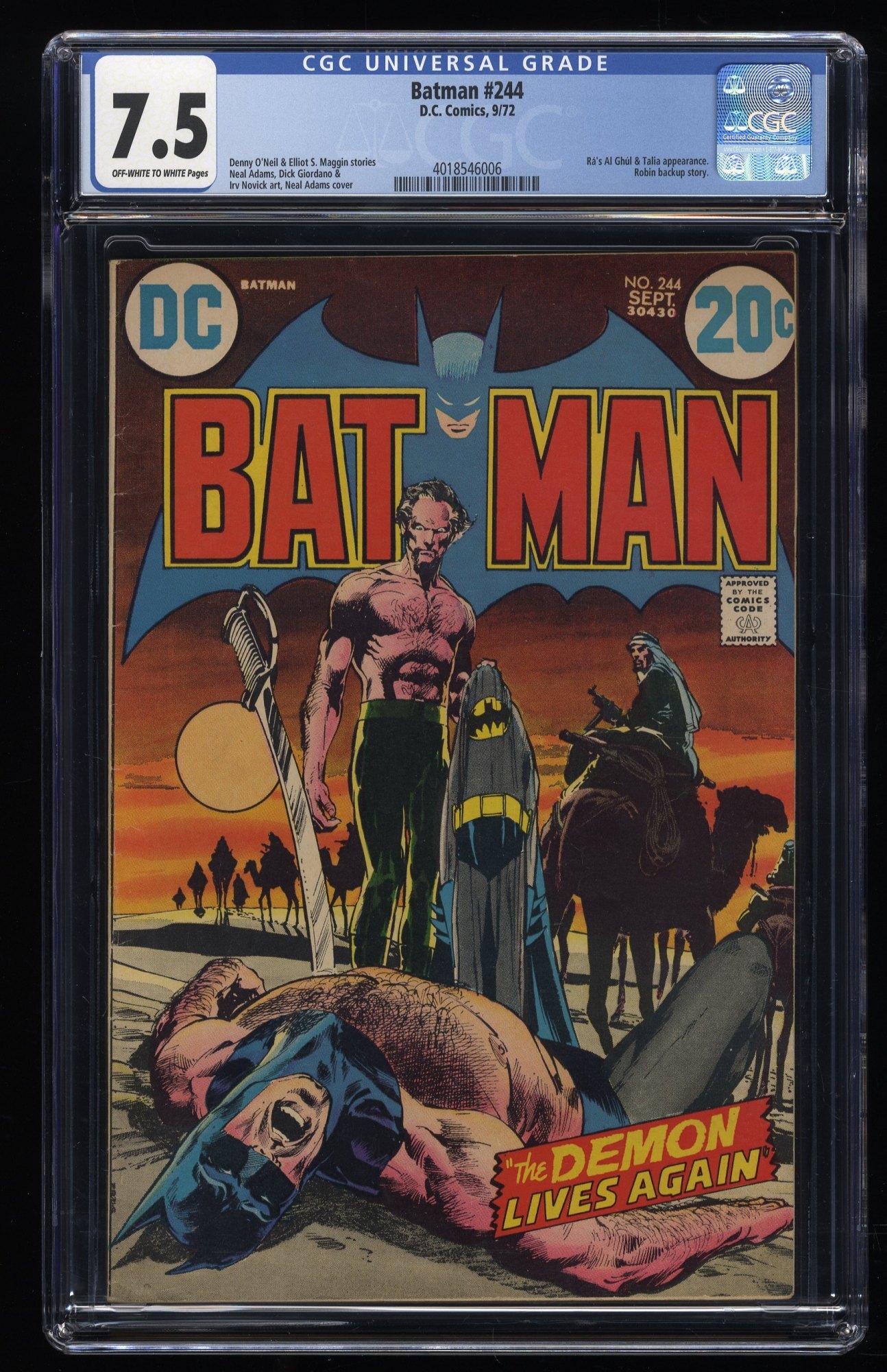 Batman #244 CGC VF- 7.5 Classic Neal Adams Rha's Al Ghul Cover! | Comic ...