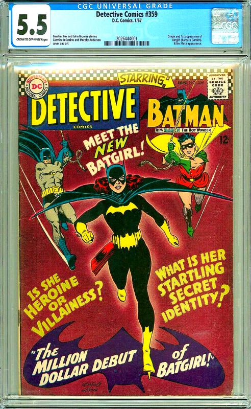 Detective Comics 359 (CGC 5.5) C-O/W pages; Origin/1st app. Batgirl; DC; 1967