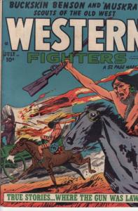 WESTERN FIGHTERS V3 #8 INDIAN FIGHT COVER 1951 HILMAN FN