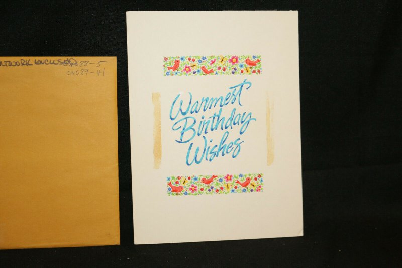 Warmest Birthday Wishes Flowers #CNS89-41 Greeting Card Painted Art by Unknown