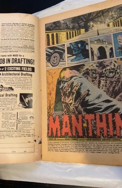Adventure Into Fear #10 (1972) first Manthing - cover wear, foxxing. Spine chips