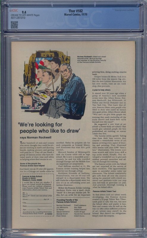 THOR #182 CGC 9.4 1970 MARVEL COMICS DOCTOR DOOM JOHN BUSCEMA