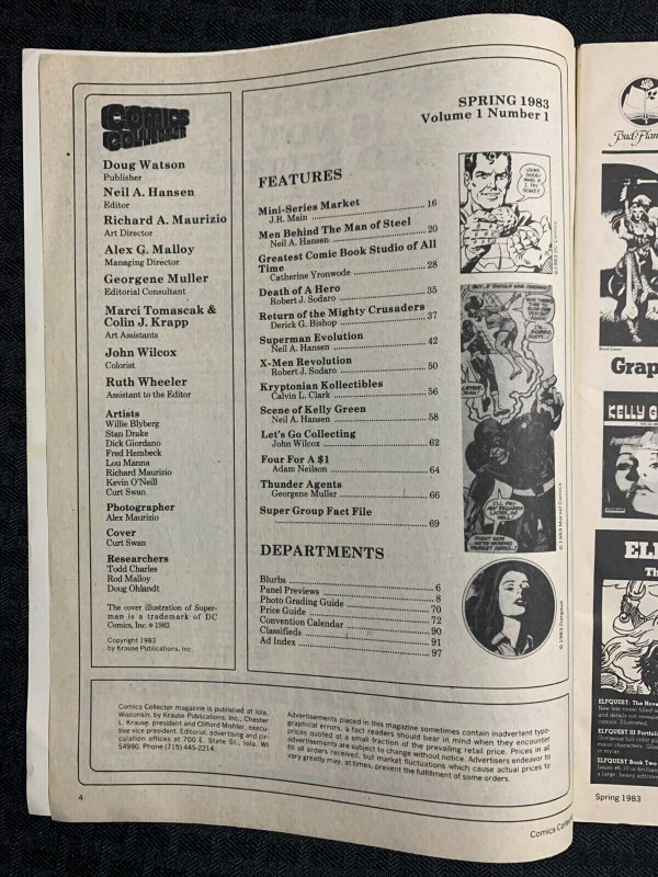1983 COMICS COLLECTOR Magazine #1 VG+ 4.5 Superman 45th Anniversary Celebration
