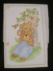 FATHER'S DAY Cartoon Bear & Son Under Apple Tree 4.5x7 Greeting Card Art #7629