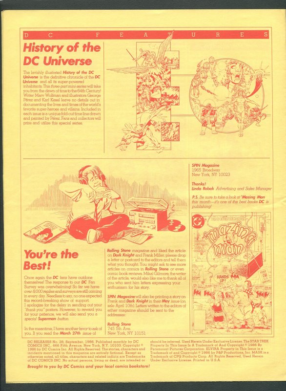 DC Releases Promotional Flyer #28  / Watchman /  September 1986