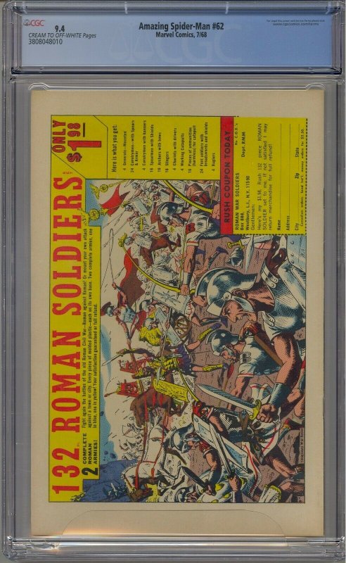 AMAZING SPIDER-MAN #62 CGC 9.4 MEDUSA