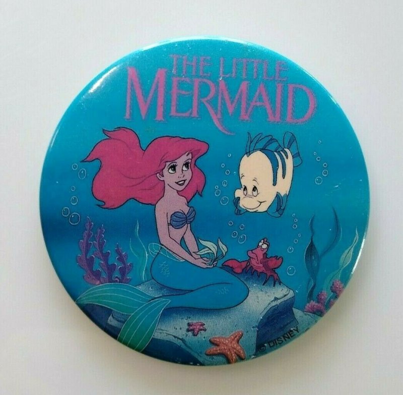 Disney The Little Mermaid Large Button Badge Vintage White Flounder Fish Ariel