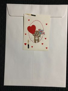 VALENTINES DAY Teddy Bear w/ Bouquet & Hearts 4x5.25 Greeting Card Art V3213