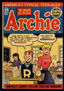 Archie Comics #58 VG+ 4.5 The Low-Down Highbrow! Bob Montana Cover!