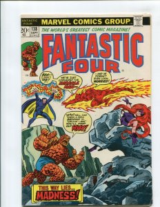 FANTASTIC FOUR #138 (6.5) MEDUSA!! MADNESS IS MIRACLE MAN!! 1973