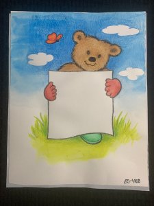 THANK YOU SO MUCH Cute Teddy Bear and Butterfly 11x14 Greeting Card Art #4108