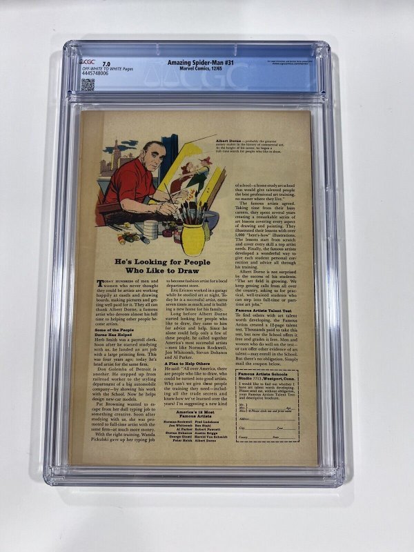 Amazing Spider-Man 31 CGC 7.0 Off White-White 1965 Marvel Comics