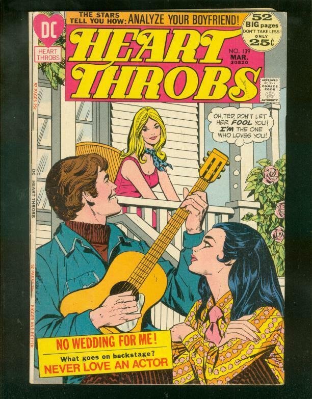 HEART THROBS #139 1972-DC ROMANCE-GUITAR COVER-GIANT FN