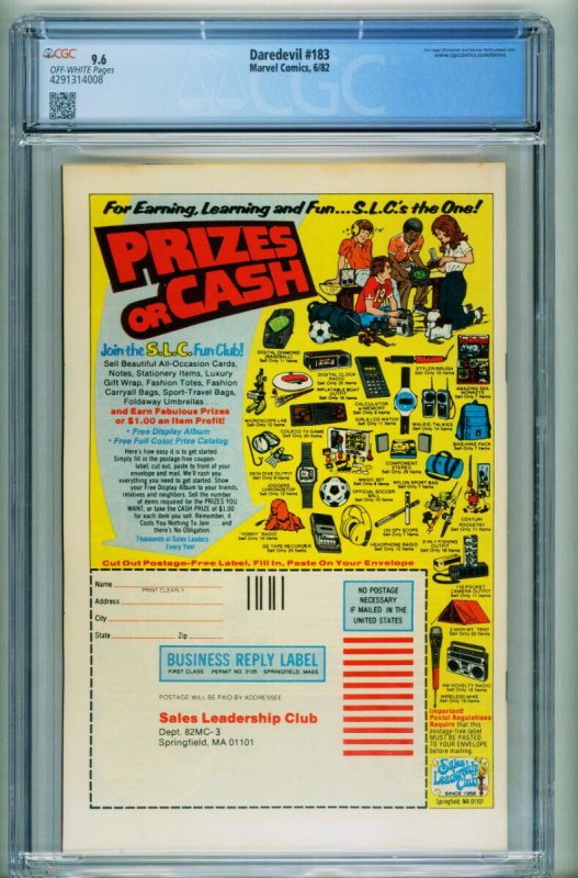 DAREDEVIL #183 CGC 9.6 // PUNISHER // FRANK MILLER // 4291314008