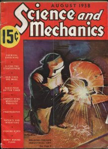 PULP:  SCIENCE AND MECHANICS 08/1938-HUGO GERNSBACK-CLASSIC COVER-PULP-vg