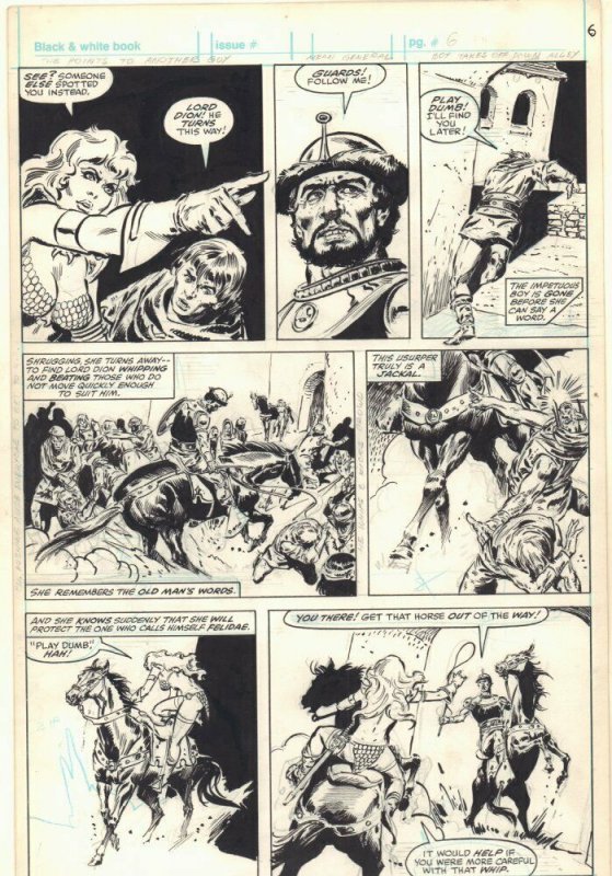 Savage Sword of Conan #? p.6 - Red Sonja on Horse Action - art by Tony DeZuniga