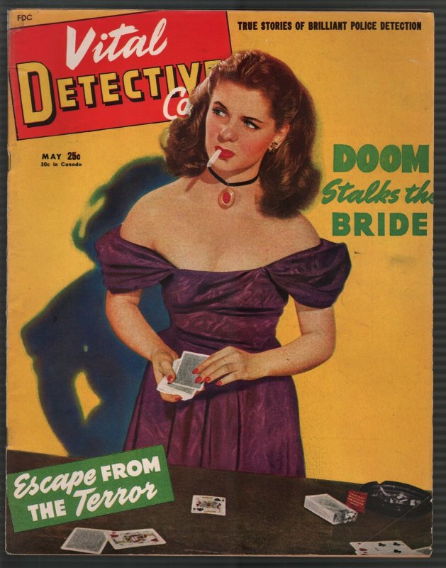 Vital Detective Cases 4/1945-spicy woman-cards-violent-pulp thrills-crime-VG