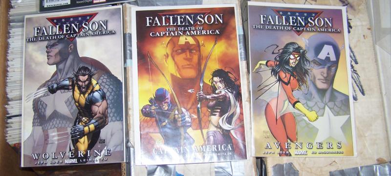 3 FALLEN SON  THE DEATH OF CAPTAIN AMERICA COMICS+AVENGERS+WOLVERINE HAWKEYE(S)