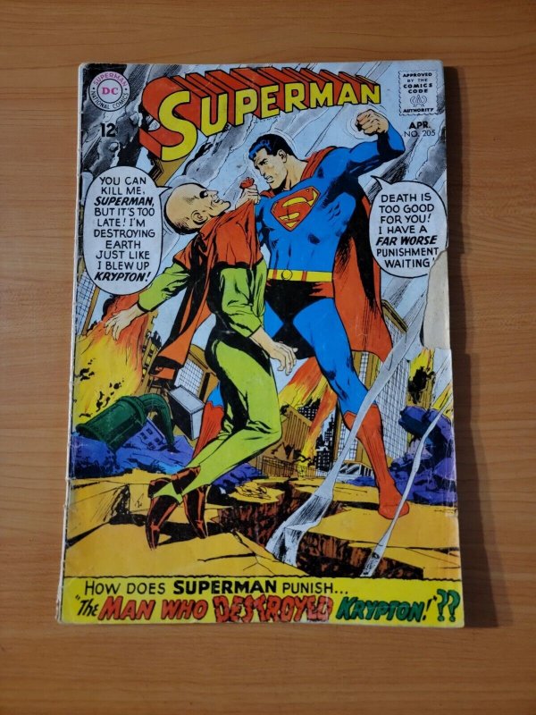 Superman #205 ~ GOOD - VERY GOOD VG ~ 1968 DC Comics