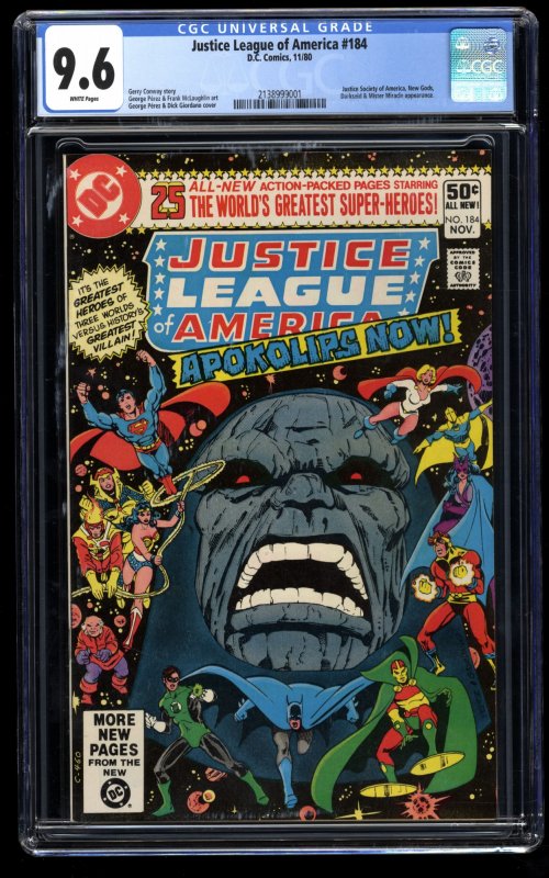 Justice League of America #184 CGC NM+ 9.6 White Pages Darkseid Apokolips Now!