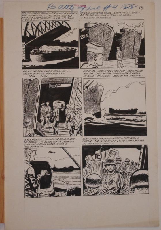 BATTLE FIRE #4 original art, Golden age, pgs 12 13 14 15 16, 15x22, 1955,5 pgs