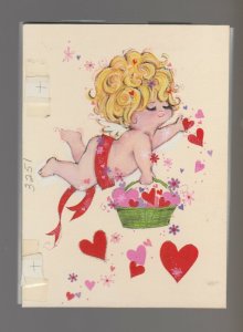 VALENTINES Cute Cupid Girl Sprinkling Flowers 3.5x5 Greeting Card Art #V3251