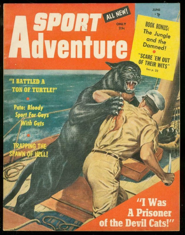 SPORT ADVENTURE #1 JUNE 1957-WILD PANTHER ATTACK COVER VF