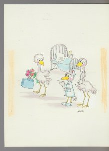 MAKING A GRAND EXIT Cartoon Chickens in Hospital 6x8 Greeting Card Art #C9629