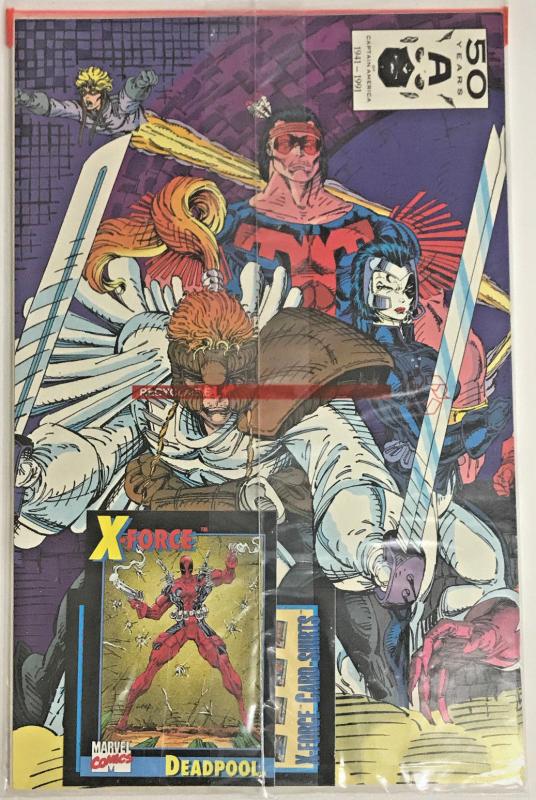 X-FORCE#1 VF/NM 1990 POLYBAGGED WITH DEADPOOL TRADING CARD MARVEL COMICS