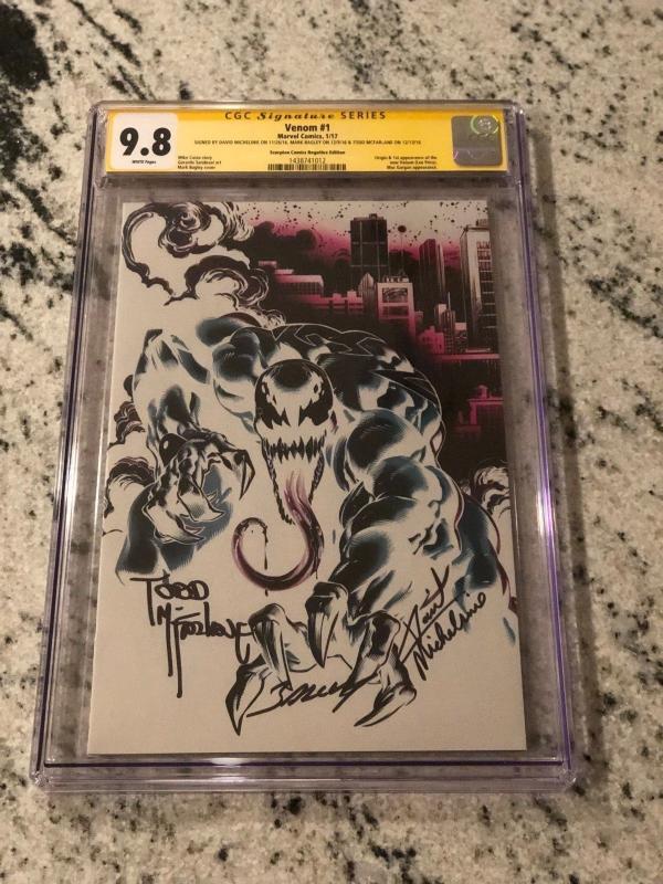 VENOM #1 CGC 9.8 SIGNED 3X Bagley McFarlane Michelinie Scorpion Negative Variant