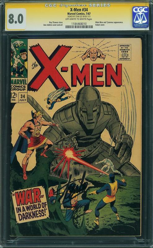 X-men #34 (Marvel, 1967) CGC SS 8.0 Stan Lee